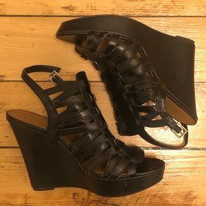 Vegan Leather Open-Toed Wedges